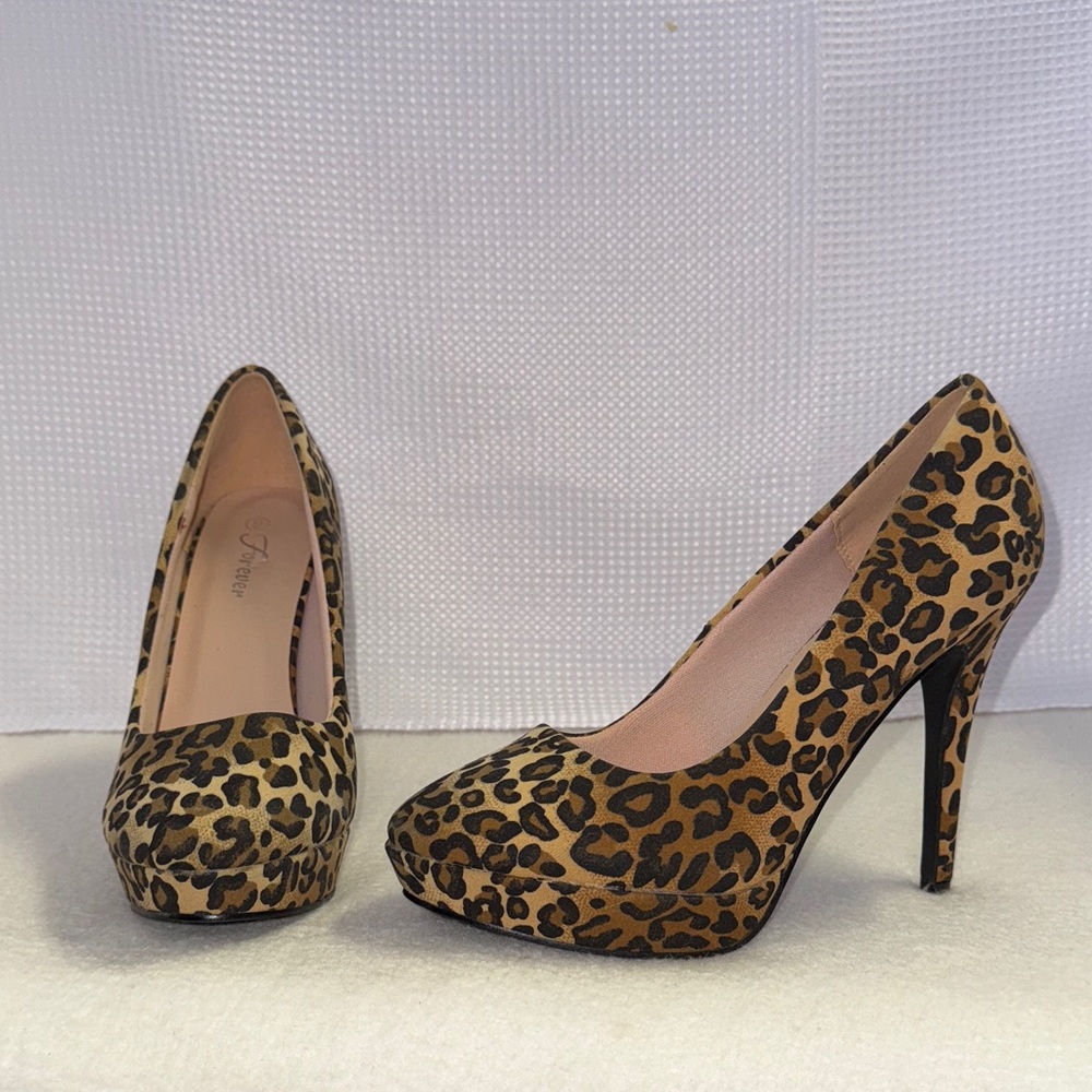 FOREVER Leopard Stiletto Platform Heels New Size 9 Tan Brown Black Sexy Shoes - Picture 14 of 14